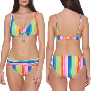 Bleu Rod Beattie Multicolor Tie Striped Bikini Top